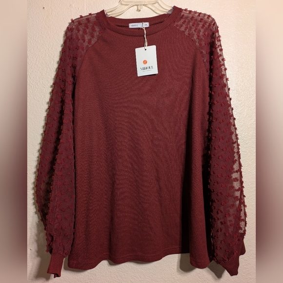 Miholl Sheer Sleeve Burgundy Blouse XXL Nwt - Picture 1 of 7